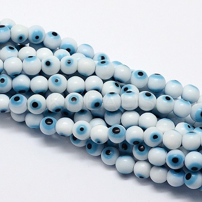 Handmade Evil Eye Lampwork Round Bead Strands LAMP-L055-6mm-07-1