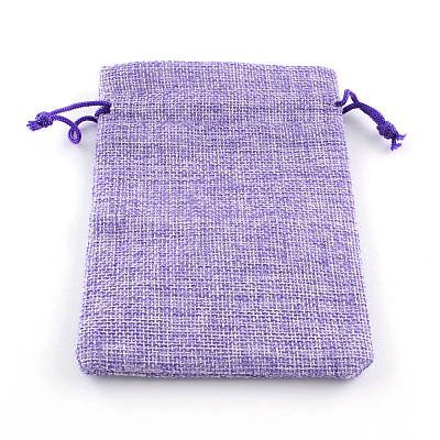 Polyester Imitation Burlap Packing Pouches Drawstring Bags X-ABAG-R005-9x7-03-1