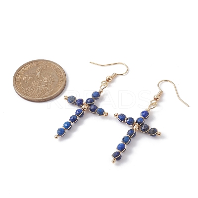 Natural Mixed Stone Cross Dangle Earrings EJEW-JE05289-1