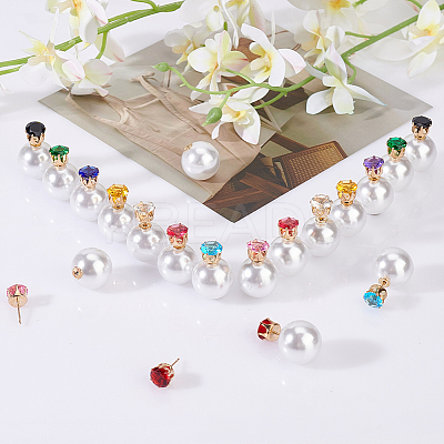 10 Pairs 10 Colors Resin Diamond & Plastic Imitaion Pearl Front Back Stud Earrings EJEW-AN0002-65-1