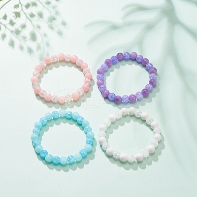 Natural Gemstone & Synthetic Crackle Quartz Round Beaded Stretch Bracelet for Women BJEW-JB08528-1
