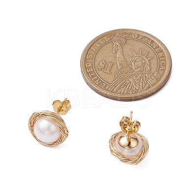 Brass Wired & Plastic Imitation Pearl Ear Studs EJEW-JE06123-1
