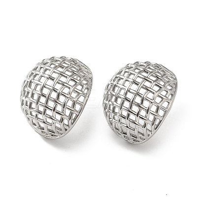 Rack Plating Brass Hollow Dome Stud Earrings for Women EJEW-Z019-18P-1