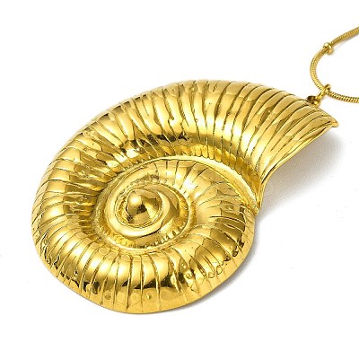 Ion Plating(IP) 304 Stainless Steel Shell Shaped Pendant Snake Chain Necklaces for Women NJEW-A034-01G-1