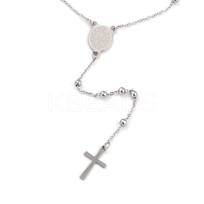 Non-Tarnish 304 Stainless Steel Rosary Bead Necklaces For Religion STAS-B021-02P-1