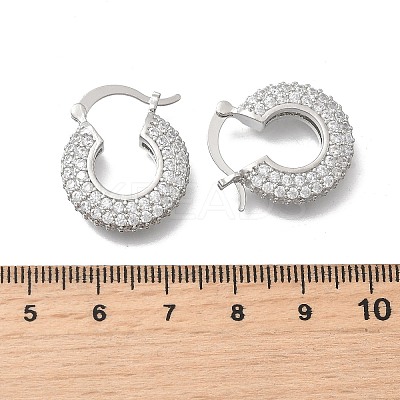 Brass Micro Pave Clear Cubic Zirconia Flat Round Hoop Earrings EJEW-K318-04B-P-1