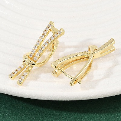 Brass Micro Pave Clear Cubic Zirconia Line Hoop Earrings EJEW-G446-02G-1