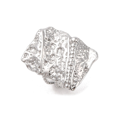 Non-Tarnish Hammered Rectangle 304 Stainless Steel Open Cuff Ring for Women Men RJEW-Z038-01P-1