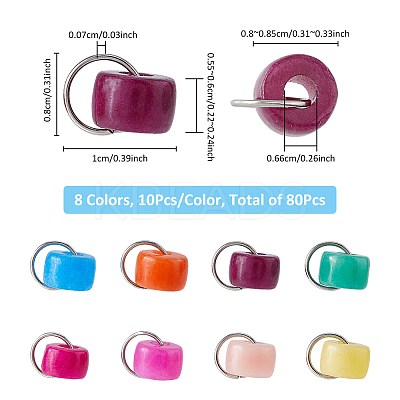 80Pcs 8 Color Natural White Jade Dyed Flat Round Charms PALLOY-FH00059-1