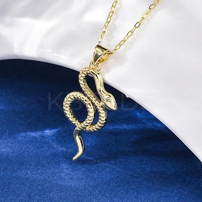 Brass Snake Pendant Cable Chain Necklaces for Women LS-NJEW-S438-01A-G-1