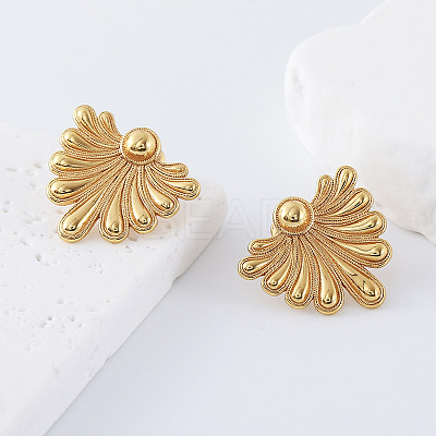 304 Stainless Steel Fan-Shaped Flower Stud Earrings for Women CO6863-1