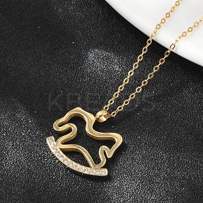 304 Stainless Steel Crystal Rhinestone Rocking Horse Pendant Necklaces for Women NJEW-F339-02G-1