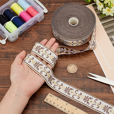 24M Polyester Flower Jacquard Ribbons OCOR-WH0045-22A-1