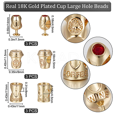 9Pcs 3 Style Rack Plating Brass European Beads KK-BBC0009-15-1
