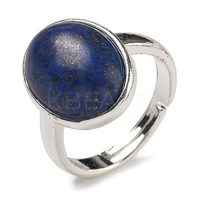 Natural Lapis Lazuli Oval Adjustable Rings RJEW-K371-07S-15-1