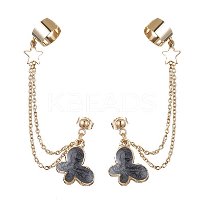 Light Gold 304 Stainless Steel Cuff Earring Chains EJEW-JE05685-01-1