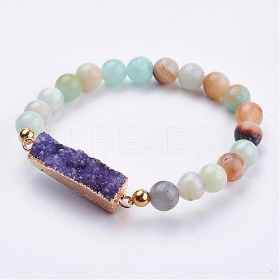 Natural Amazonite Stretch Bracelets BJEW-JB03163-1