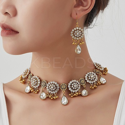 Alloy Rhinestone Bib Necklaces & Dangle Earrings Sets FS-WG6751B-02-1