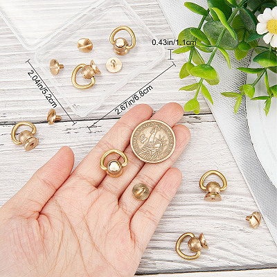 6Pcs Brass 360 Degree Rotate Ball Post D Ring Screwback Rivets KK-GF0001-13-1
