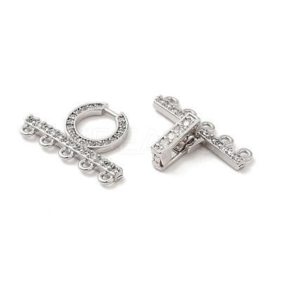 Rack Plating Brass Micro Pave Clear Cubic Zirconia Fold Over Clasps KK-H447-17P-1