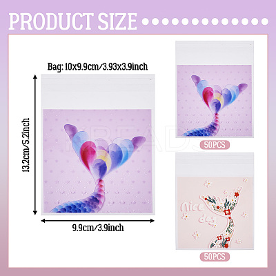 100Pcs 2 Colors Square Plastic Cellophane Self Seal Bags ABAG-TA0001-32-1
