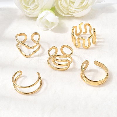 5Pcs 304 Stainless Steel Open Cuff Rings for Women RJEW-K313-04G-1