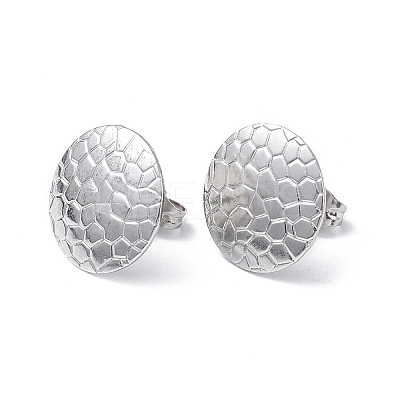 Non-Tarnish 304 Stainless Steel Textured Flat Round Stud Earrings for Women EJEW-I285-03P-1
