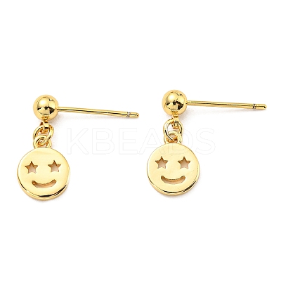 Rack Plating Brass Smiling Face Dangle Stud Earrings KK-C026-03G-1