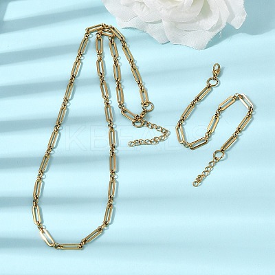 304 Stainless Steel Paperclip Chains Bracelet & Necklace Jewelry Sets SJEW-L199-21G-1