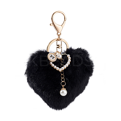 Fibre Heart Pom Pom Ball Keychain KEYC-WH0027-126C-1