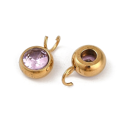 Ion Plating(IP) 304 Stainless Steel Micro Pave Cubic Zirconia Charms STAS-Z094-02G-07-1