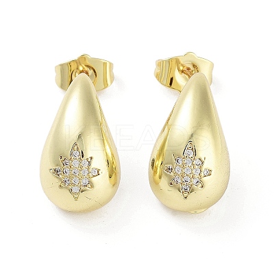 Teardrop Rack Plating Brass Cubic Zirconia Stud Earrings for Women EJEW-B047-02G-12-1