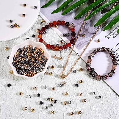 400Pcs UV Plating ABS Plastic Round Beads and 8Pcs Brass Micro Pave Cubic Zirconia European Beads CCB-SZ0001-11-1