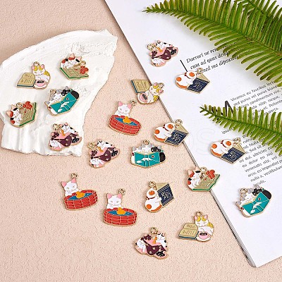 24Pcs Enamel Cat Charm Pendant Cute Alloy Enamel Animal Charm Cat Pendant Mixed Shape for Jewelry Necklace Bracelet Earring Making Crafts JX341A-1
