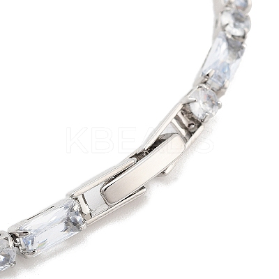 Brass Pave Clear Cubic Zirconia Rectangle & Flat Round Link Bracelets BJEW-B094-02A-1