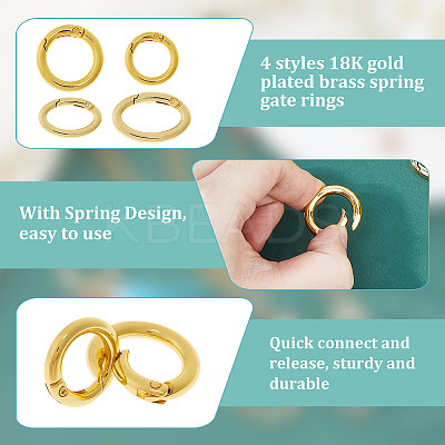 12Pcs 4 Styles Rack Plating Brass Spring Gate Rings KK-HS0001-66-1
