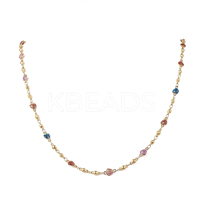 304 Stainless Steel Enamel Colorful Heart Link Chain Necklaces for Women NJEW-JN05899-1