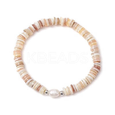 2Pcs Natural Cultured Freshwater Pearl & Shell & Brass Spacer Beads Stretch Bracelets for Women BJEW-JB11874-1