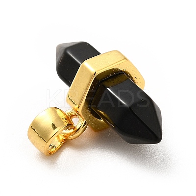 Natural Obsidian Double Terminal Pointed Pendants G-P481-01G-05-1