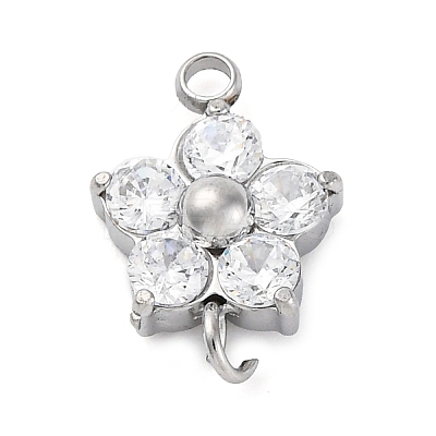 304 Stainless Steel Micro Pave Cubic Zirconia Flower Connector Charms LS-STAS-U042-01P-02-1