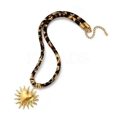 304 Stainless Steel Pendant Leopard Print Flannel Cord Necklaces NJEW-K289-01A-G-1
