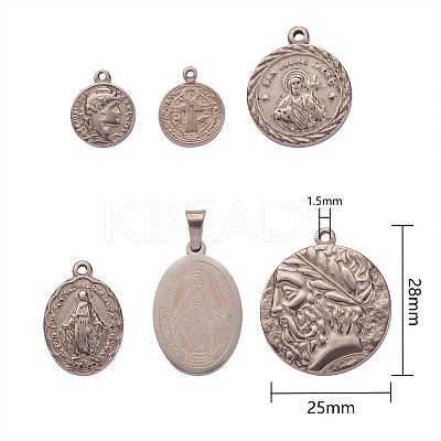 12Pcs 6 Style 304 Stainless Steel Pendants STAS-SZ0001-44P-1
