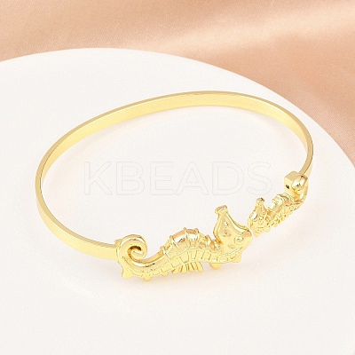 Marine Organism Brass Cuff Bangles for Women BJEW-D368-03N-G-1