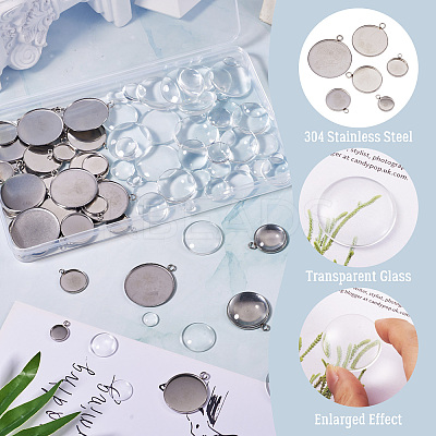 DIY Blank Dome 304 Stainless Steel Pendant Making Kits DIY-TA0011-82-1