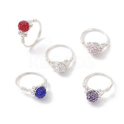 Handmade Polymer Clay Rhinestone Finger Rings for Women RJEW-JR00919-1