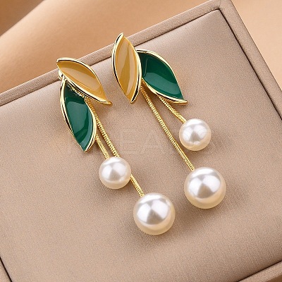 Alloy Enamel & Plastic Pearl Stud Dangle Earrings WG48C65-02-1
