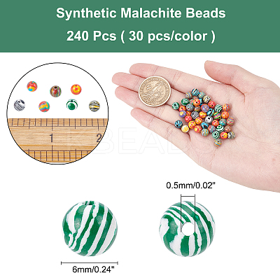 240Pcs 8 Colors Synthetic Malachite Beads G-AR0004-25-1