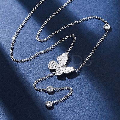 304 Stainless Steel Crystal Rhinestone Butterfly Y Necklaces NJEW-R026-19P-1