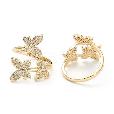 Brass Micro Pave Clear Cubic Zirconia Cuff Rings LS-ZIRC-M117-03G-1