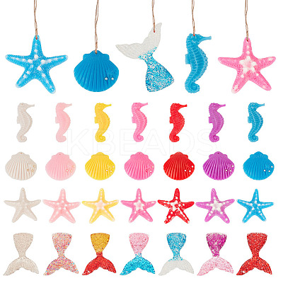 8 Sets 4 Style Resin Pendant Ornaments HJEW-GL0001-04-1